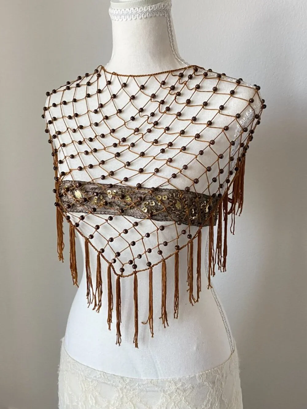 Boho Brown Beaded Hip Scarf & Fringe Belt